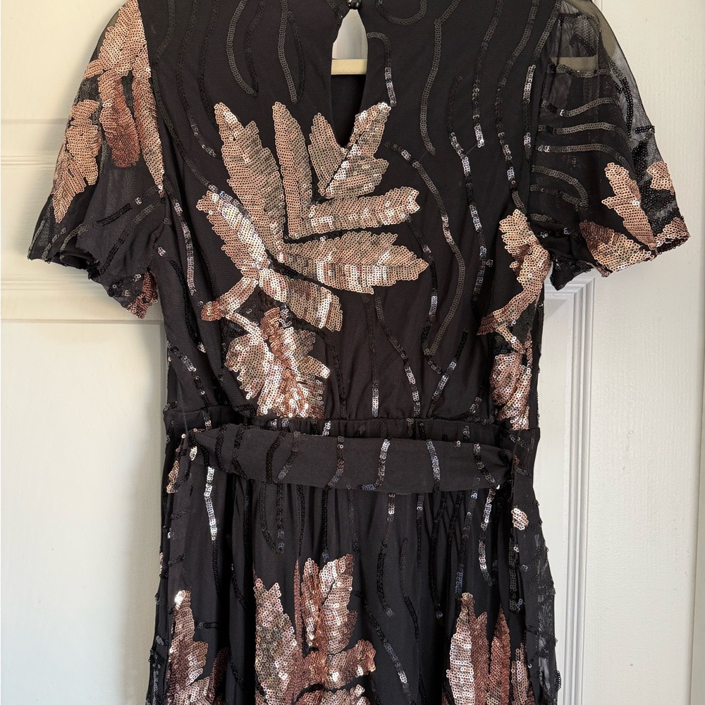Baltic Born Muse Sequin Maxi Dress Black Rose Gold Flutter Sleeve Size 4 - Picture 6 of 11